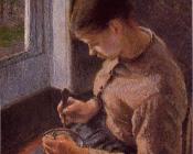 卡米耶 毕沙罗 : Breakfast, Young Peasant Woman Taking Her Coffee